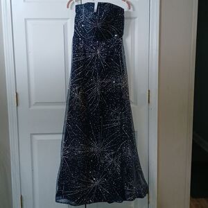 Navy Blue strapless starlight sparkle long gown prom formal evening   Sz 9 NWOT